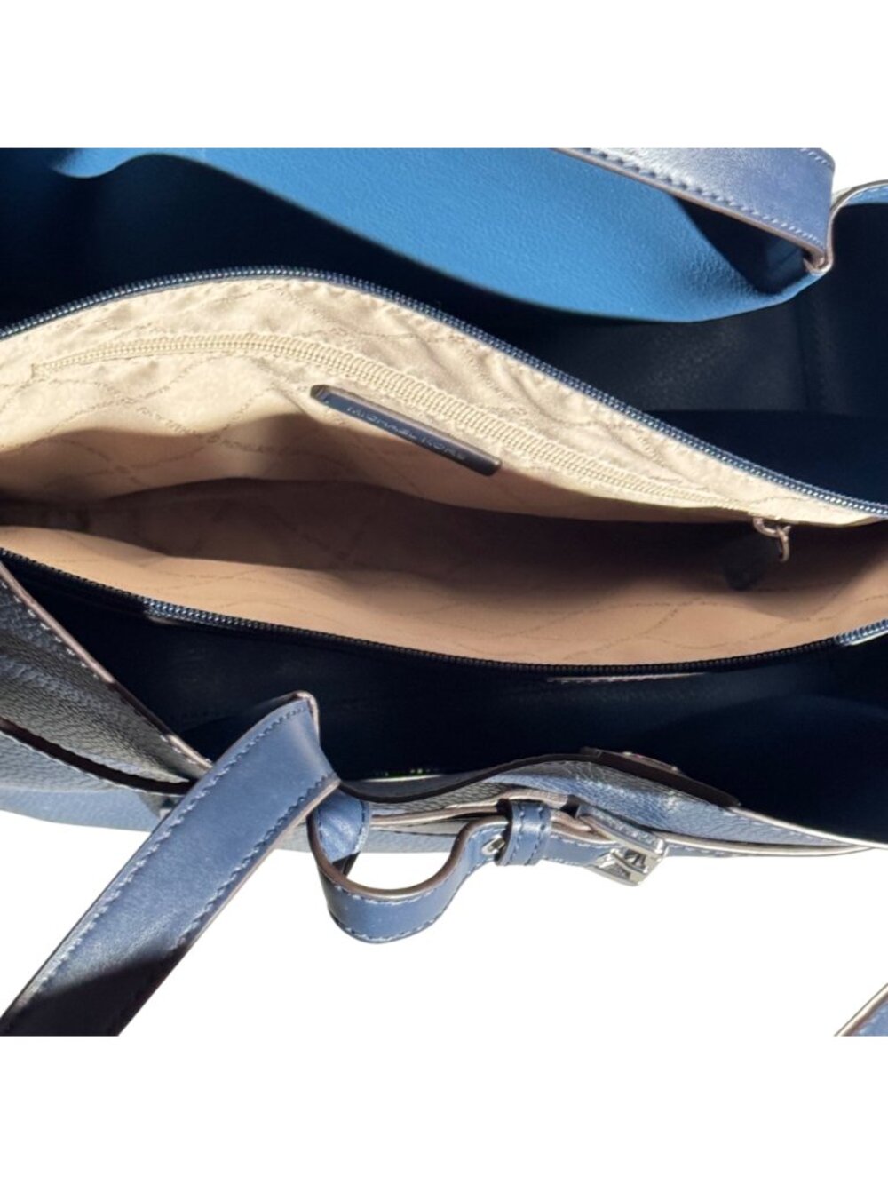 Michael Kors Blue Pebbled Leather Tote Bag Snap Closure & Dual Shoulder Straps - Picture 7 of 14